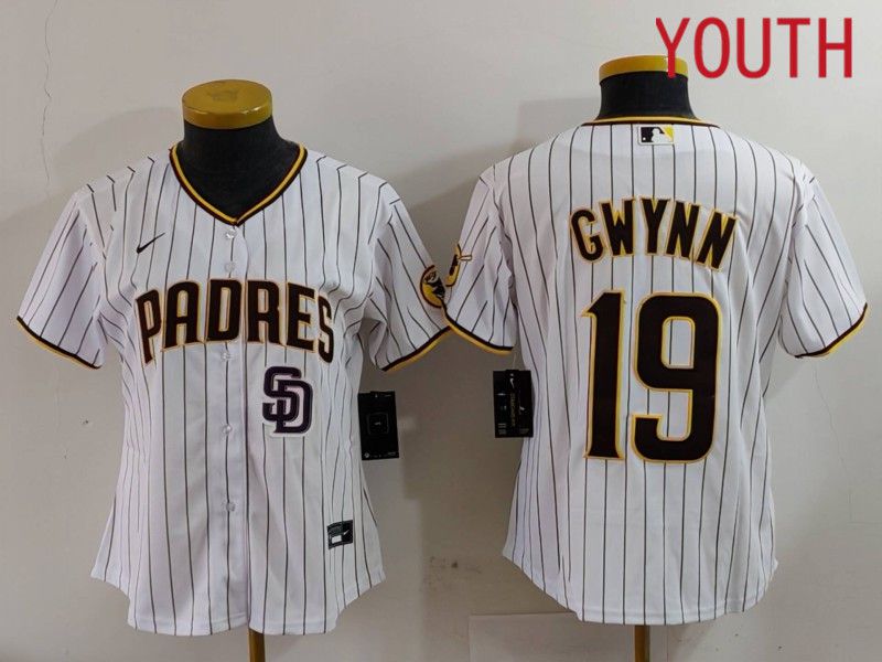 Youth San Diego Padres #19 Gwynn White Stripe Game 2024 Nike MLB Jersey style 1->youth mlb jersey->Youth Jersey